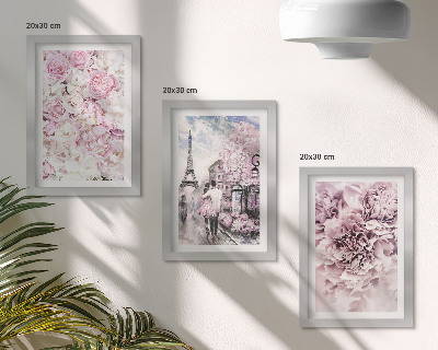 Ensemble de 3 tableaux Paysage romantique de fleurs aux nuances de rose