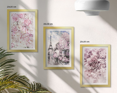 Ensemble de 3 tableaux Paysage romantique de fleurs aux nuances de rose