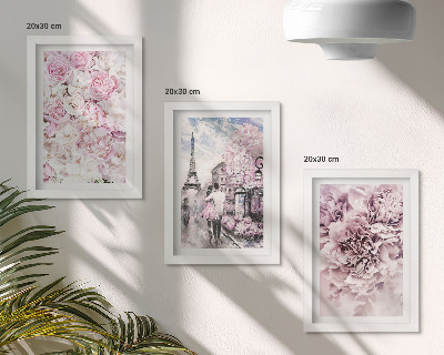Ensemble de 3 tableaux Paysage romantique de fleurs aux nuances de rose