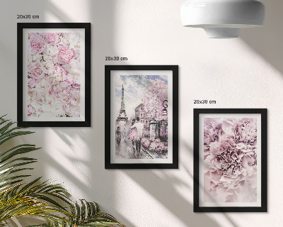 Ensemble de 3 tableaux Paysage romantique de fleurs aux nuances de rose