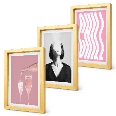 Lot de 3 tableaux Portrait élégant d'une femme se relaxant au champagne