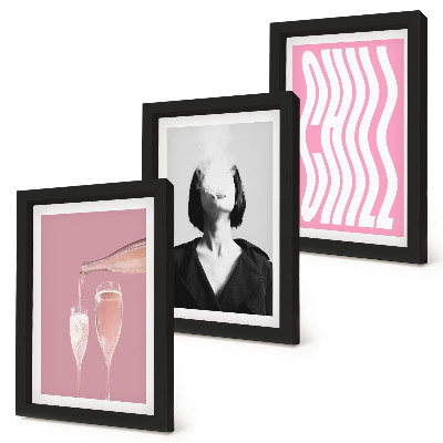 Lot de 3 tableaux Portrait élégant d'une femme se relaxant au champagne