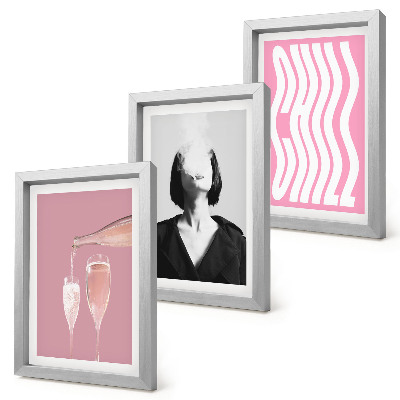 Lot de 3 tableaux Portrait élégant d'une femme se relaxant au champagne