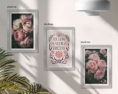 Ensemble de 3 tableaux Des roses anciennes avec une inscription sur les rêves