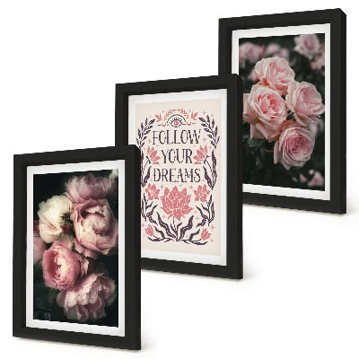 Ensemble de 3 tableaux Des roses anciennes avec une inscription sur les rêves