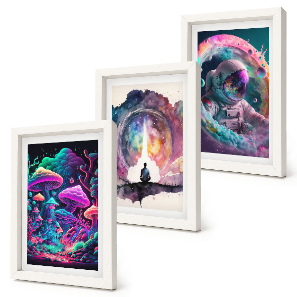 Mur de cadres Illustrations colorées dans un style d'art fantastique