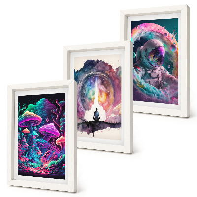 Mur de cadres Illustrations colorées dans un style d'art fantastique
