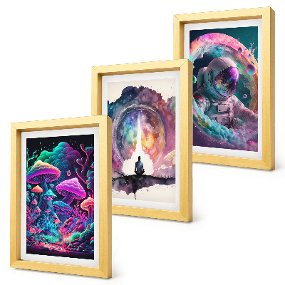 Mur de cadres Illustrations colorées dans un style d'art fantastique