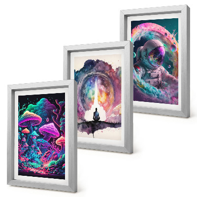 Mur de cadres Illustrations colorées dans un style d'art fantastique