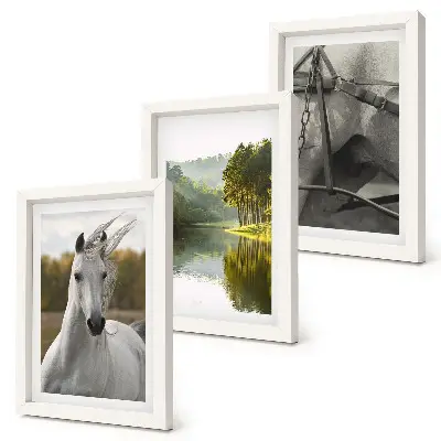 Lot de 3 tableaux représentant des chevaux blancs au bord d'une rivière dans un paysage naturel