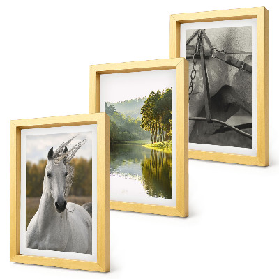 Lot de 3 tableaux Chevaux blancs au bord de la rivière, paysage naturel