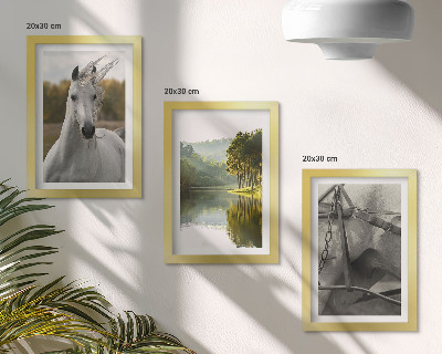 Lot de 3 tableaux Chevaux blancs au bord de la rivière, paysage naturel