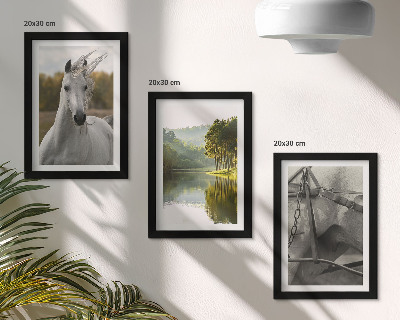 Lot de 3 tableaux Chevaux blancs au bord de la rivière, paysage naturel