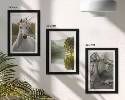 Lot de 3 tableaux représentant des chevaux blancs au bord d'une rivière dans un paysage naturel