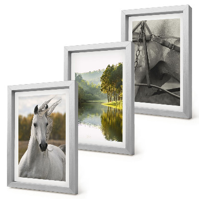 Lot de 3 tableaux Chevaux blancs au bord de la rivière, paysage naturel