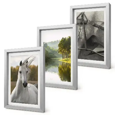 Lot de 3 tableaux représentant des chevaux blancs au bord d'une rivière dans un paysage naturel