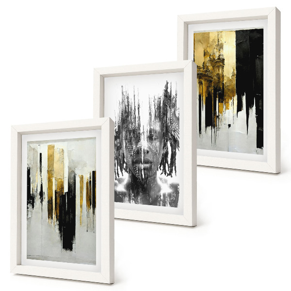 Mur de cadres Contraste entre abstractions, portraits et architecture