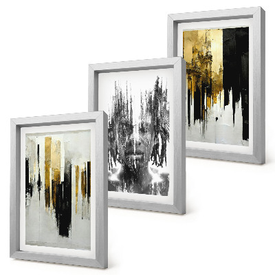 Mur de cadres Contraste entre abstractions, portraits et architecture