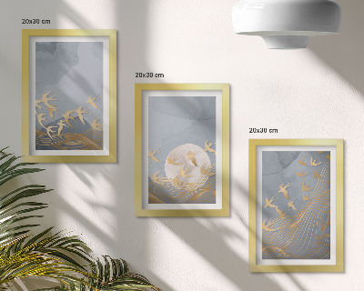 Ensemble de 3 tableaux Oiseaux en vol sur fond de ciel et de lune