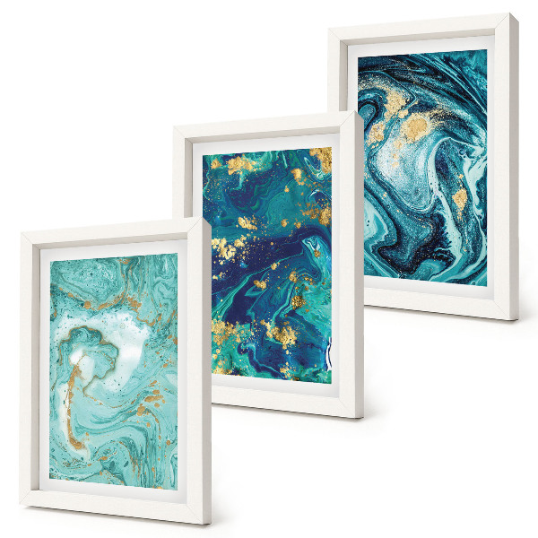 Mur de cadres Abstraction turquoise de peinture renversée