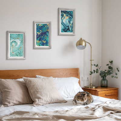 Mur de cadres Abstraction turquoise de peinture renversée