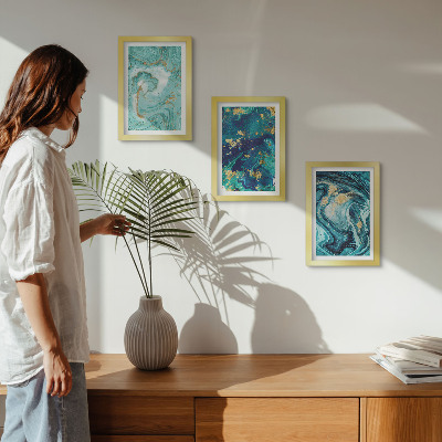 Mur de cadres Abstraction turquoise de peinture renversée