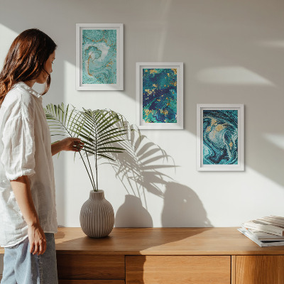 Mur de cadres Abstraction turquoise de peinture renversée