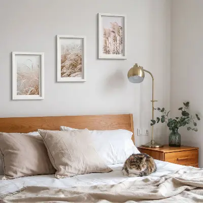 Lot de 3 tableaux à motif de champs d'herbe dans des nuances de brun et beige