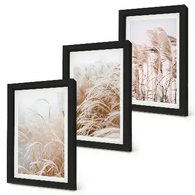 Lot de 3 tableaux à motif de champs d'herbe dans des nuances de brun et beige
