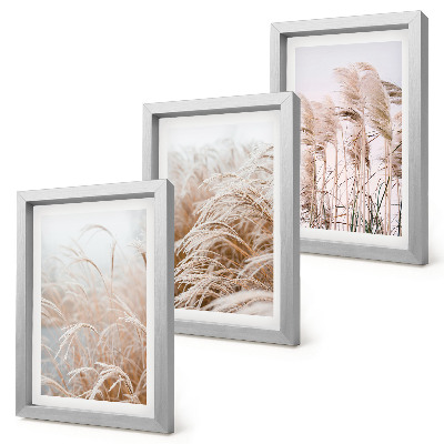 Lot de 3 tableaux Des champs d'herbe aux délicates nuances de brun et de beige