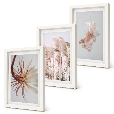 Ensemble de 3 tableaux Fleurs et herbes sur fond clair dans un ensemble harmonieux