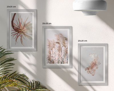 Ensemble de 3 tableaux Fleurs et herbes sur fond clair dans un ensemble harmonieux