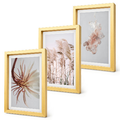 Ensemble de 3 tableaux Fleurs et herbes sur fond clair dans un ensemble harmonieux