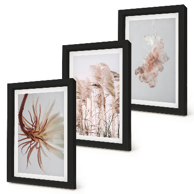 Ensemble de 3 tableaux Fleurs et herbes sur fond clair dans un ensemble harmonieux
