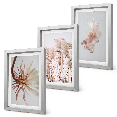 Ensemble de 3 tableaux Fleurs et herbes sur fond clair dans un ensemble harmonieux