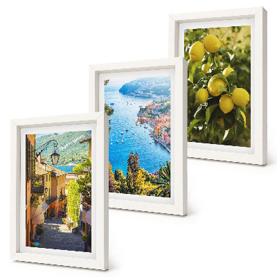 Ensemble de 3 tableaux Rues pittoresques en bord de mer avec vue sur la mer et les citronniers