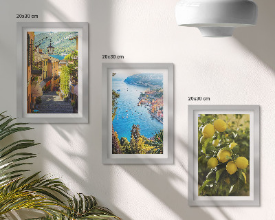 Ensemble de 3 tableaux Rues pittoresques en bord de mer avec vue sur la mer et les citronniers
