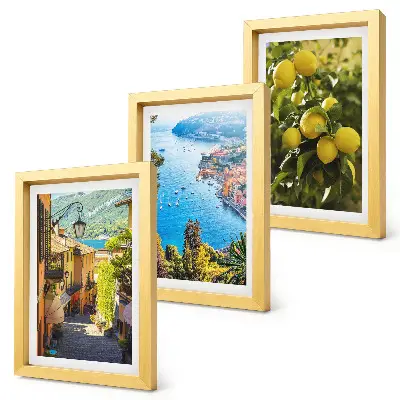 Ensemble de 3 tableaux représentant des rues pittoresques en bord de mer avec vue sur la mer et les citronniers