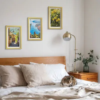 Ensemble de 3 tableaux représentant des rues pittoresques en bord de mer avec vue sur la mer et les citronniers