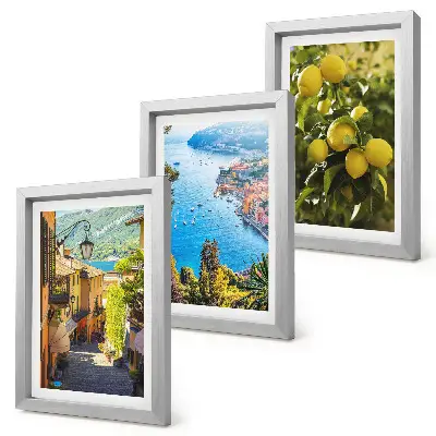 Ensemble de 3 tableaux représentant des rues pittoresques en bord de mer avec vue sur la mer et les citronniers