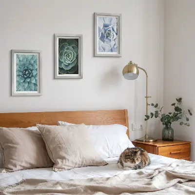 Lot de 3 tableaux plantes succulentes dans des tons de vert et turquoise