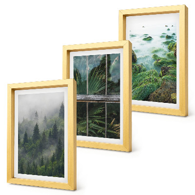 Mur de cadres Une forêt dans le brouillard, une rive de rivière et une serre avec des plantes