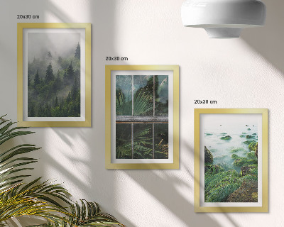 Mur de cadres Une forêt dans le brouillard, une rive de rivière et une serre avec des plantes
