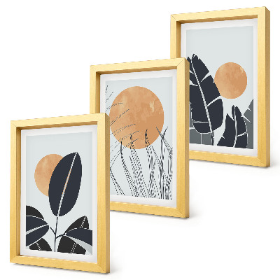 Lot de 3 tableaux Motifs végétaux avec de grands soleils, style minimaliste