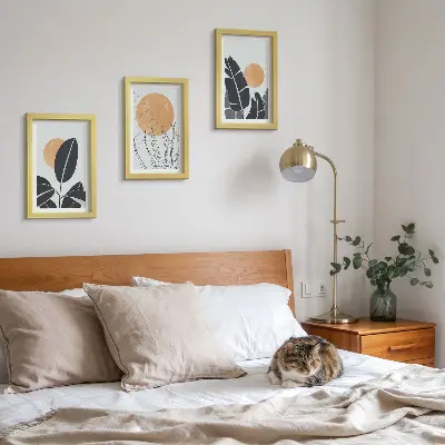 Lot de 3 tableaux motifs végétaux avec de grands soleils au style minimaliste