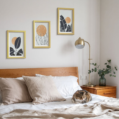 Lot de 3 tableaux Motifs végétaux avec de grands soleils, style minimaliste