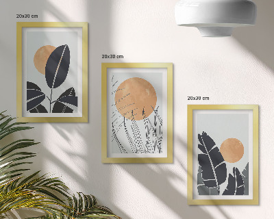 Lot de 3 tableaux Motifs végétaux avec de grands soleils, style minimaliste