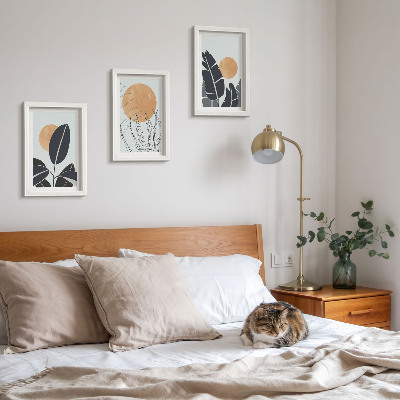 Lot de 3 tableaux Motifs végétaux avec de grands soleils, style minimaliste