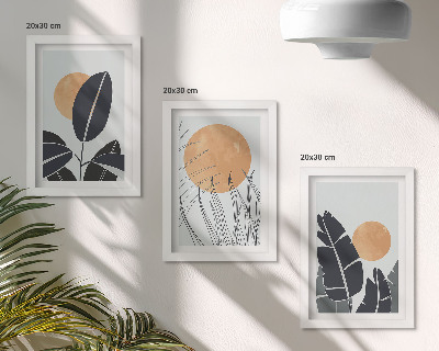 Lot de 3 tableaux Motifs végétaux avec de grands soleils, style minimaliste