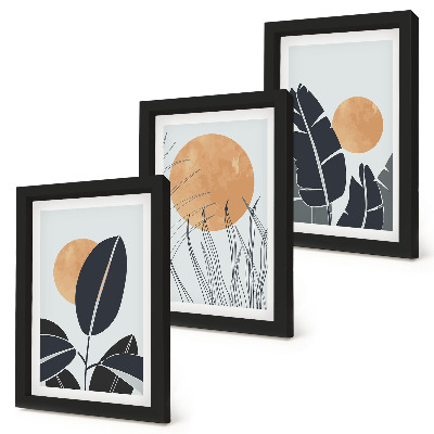 Lot de 3 tableaux Motifs végétaux avec de grands soleils, style minimaliste
